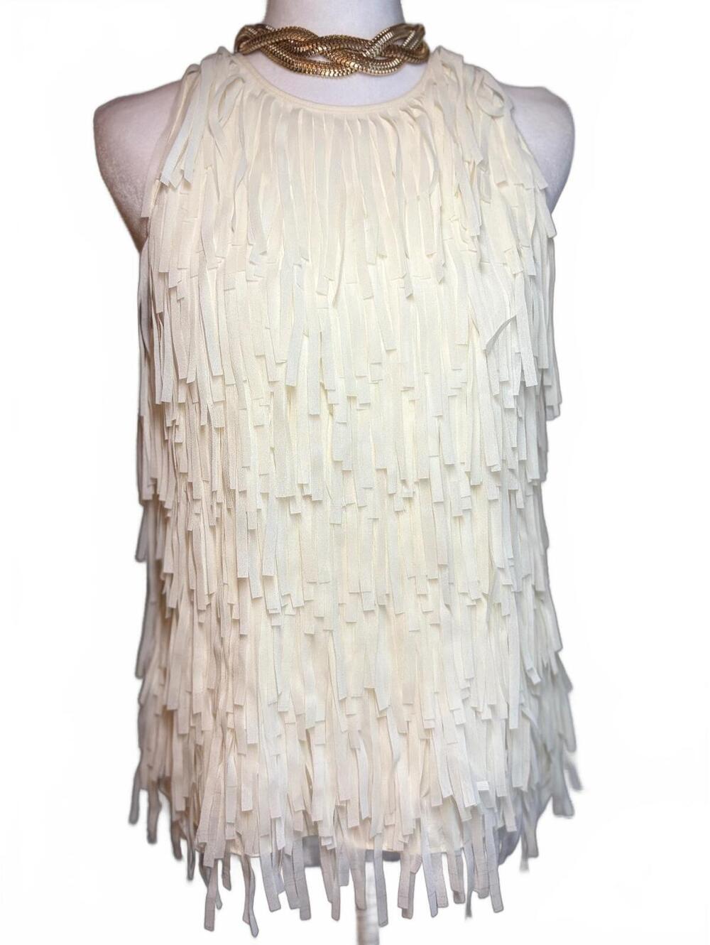 Ann Taylor Cream Feathered Fringe Tank 2